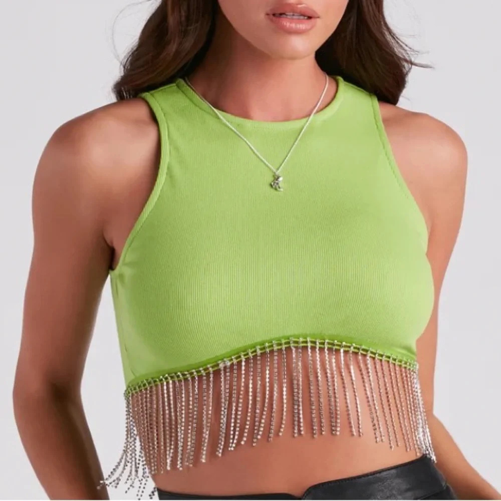 Like green fringe crystal crop top